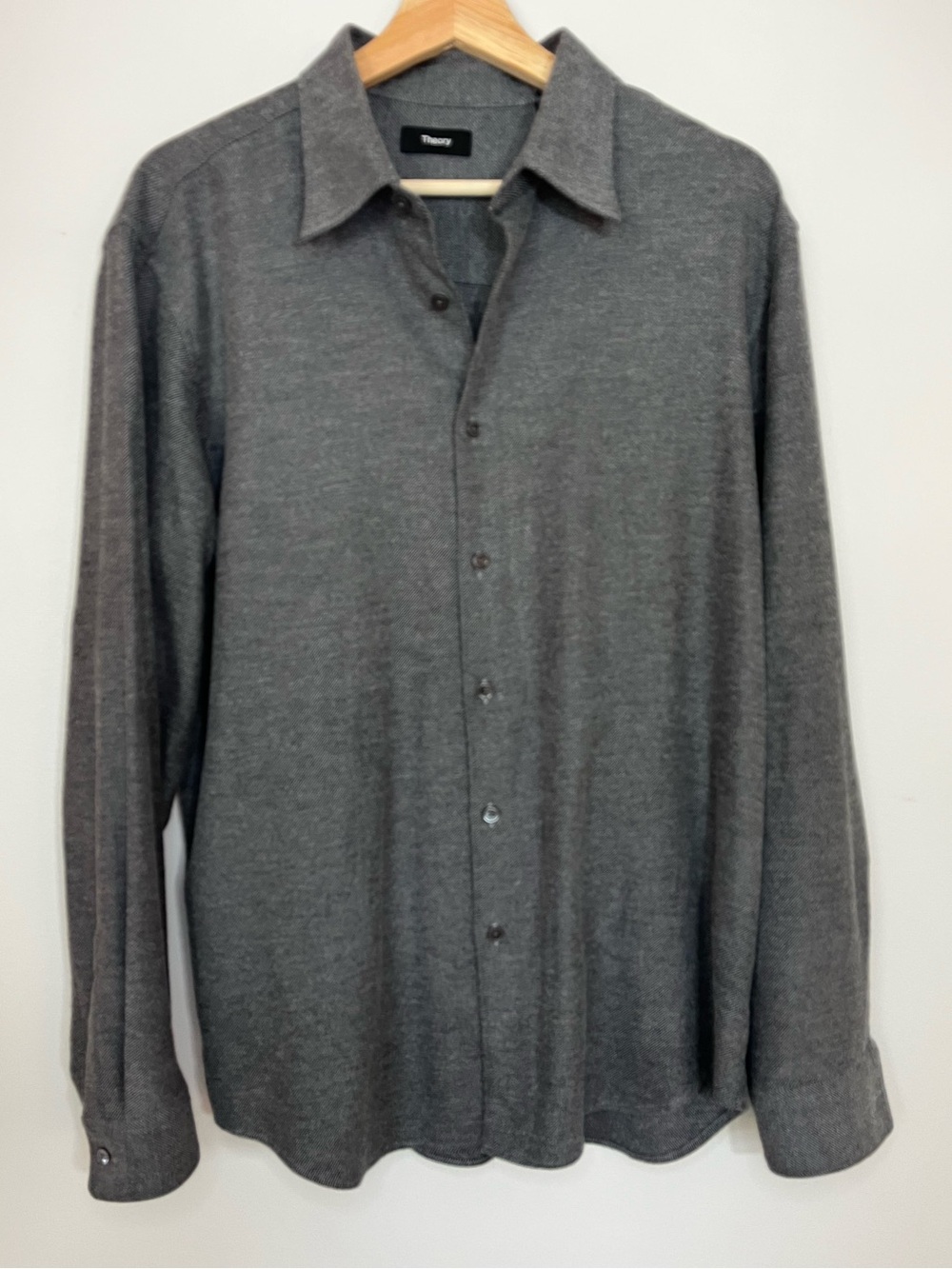 Theory Men's Noll NP Luxe Flannel Shirt - Size Large - Charcoal Gray